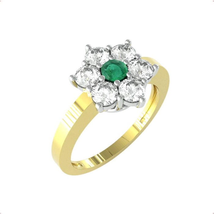 By Request 9ct Yellow Gold Emerald & Diamond Cluster Ring