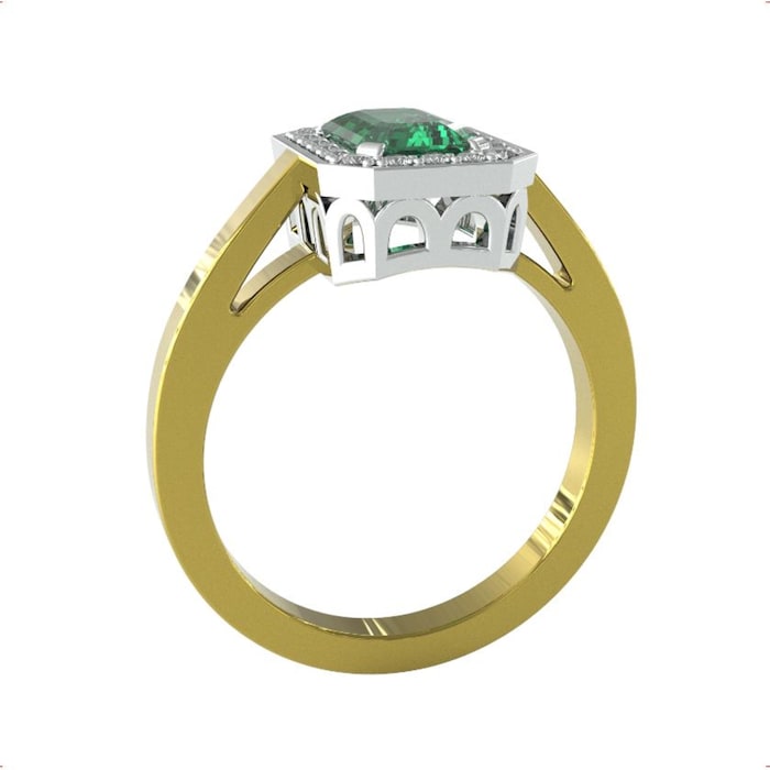 By Request 18ct Yellow and White Gold Emerald and Diamond Halo Ring