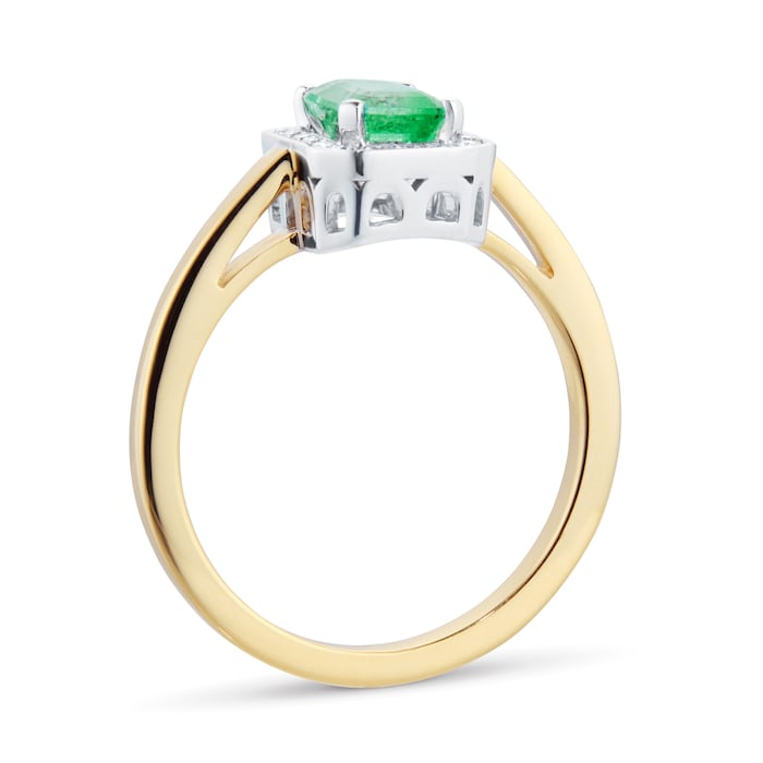 By Request 18ct Yellow and White Gold Emerald and Diamond Halo Ring