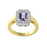 By Request 9ct Yellow and White Gold Amethyst and Diamond Halo Ring