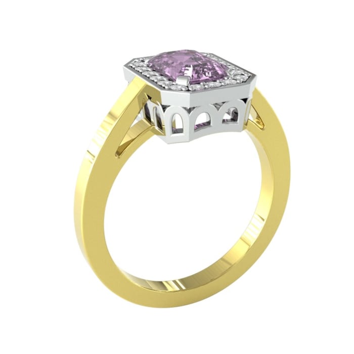 By Request 9ct Yellow and White Gold Amethyst and Diamond Halo Ring - Ring Size C.5
