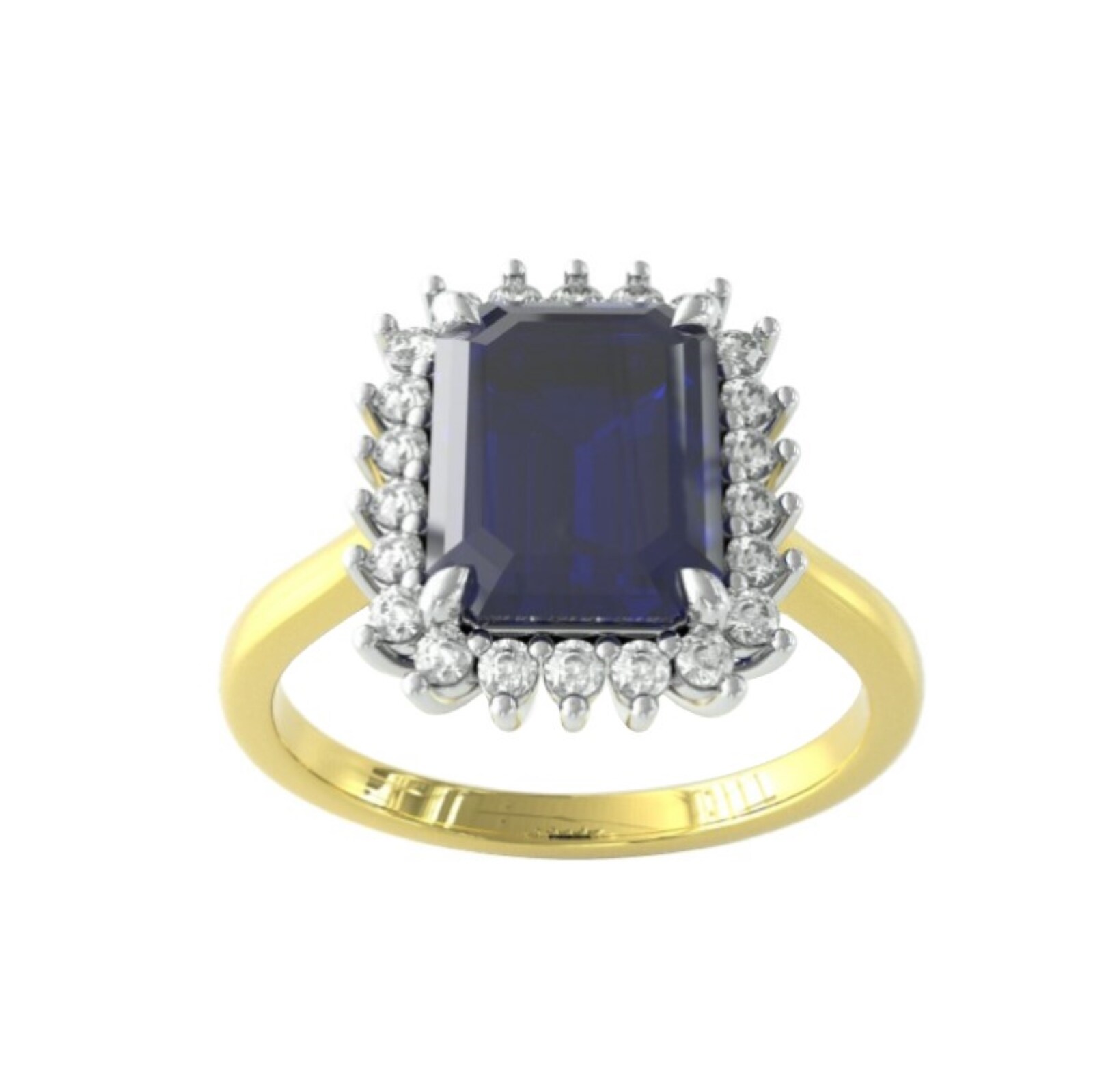 18ct White & Yellow Gold Sapphire & Diamond Cluster Ring - Ring Size U