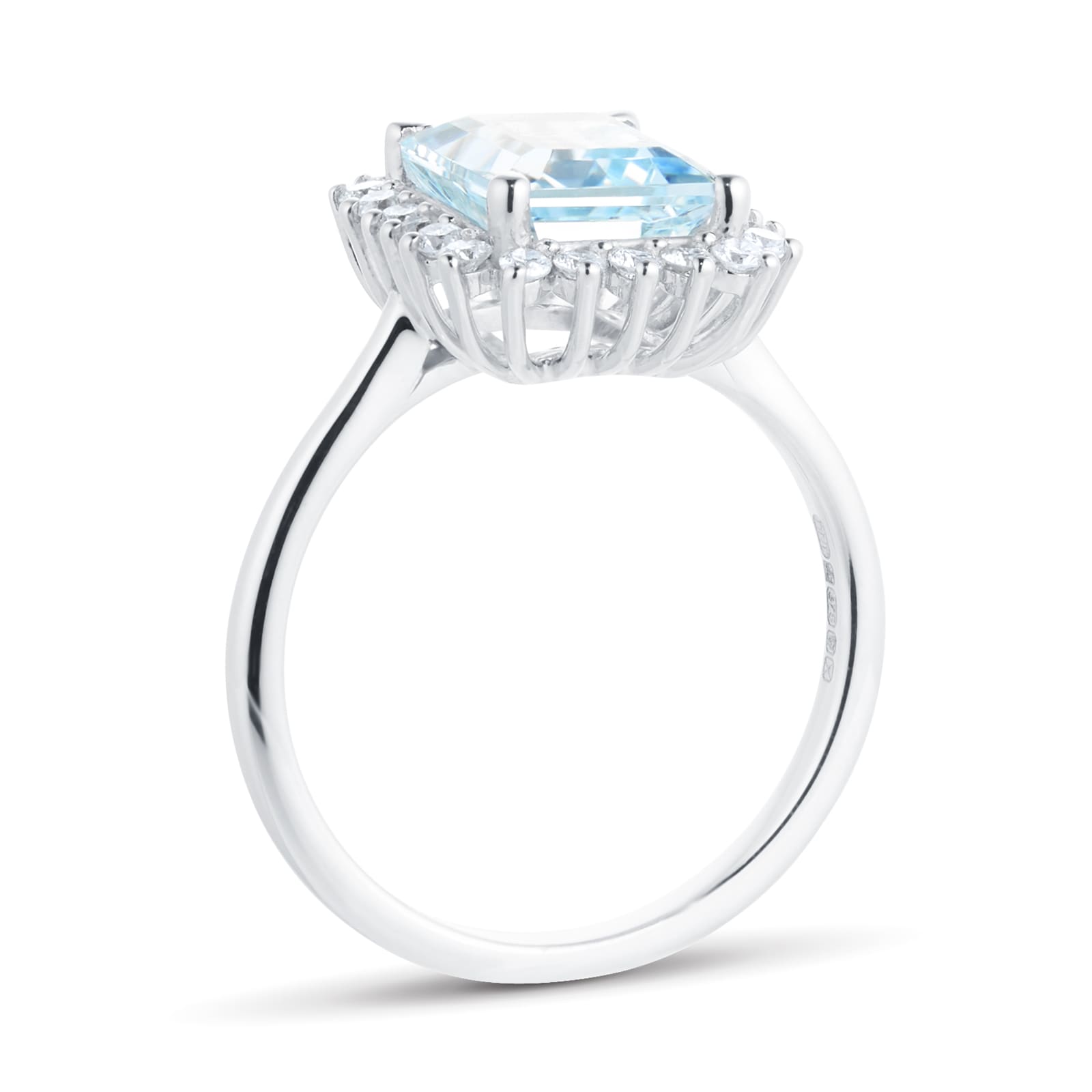 By Request 9ct White Gold Aquamarine & Diamond Cluster Ring - Ring Size Y By Request 9ct White Gold Aquamarine & Diamond Cluster Ring - Ring Size Y