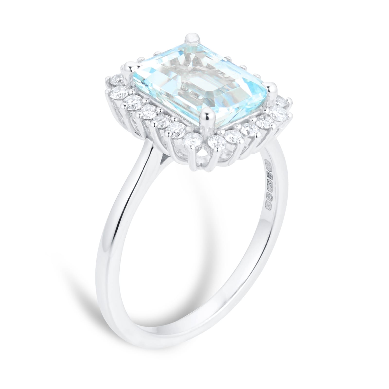By Request 9ct White Gold Aquamarine & Diamond Cluster Ring - Ring Size Y By Request 9ct White Gold Aquamarine & Diamond Cluster Ring - Ring Size Y