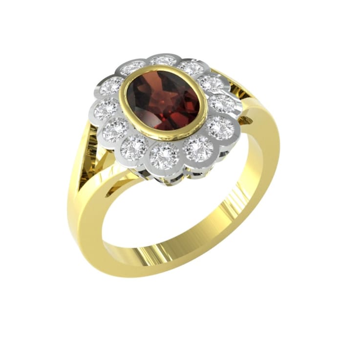 By Request 9ct Yellow and White Gold Garnet and Diamond Cluster Ring.