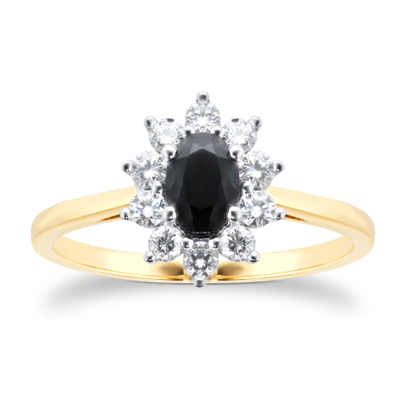 By Request 18ct Yellow and White Gold Sapphire And Diamond Cluster Ring - Ring Size N By Request 18ct Yellow and White Gold Sapphire And Diamond Cluster Ring - Ring Size N