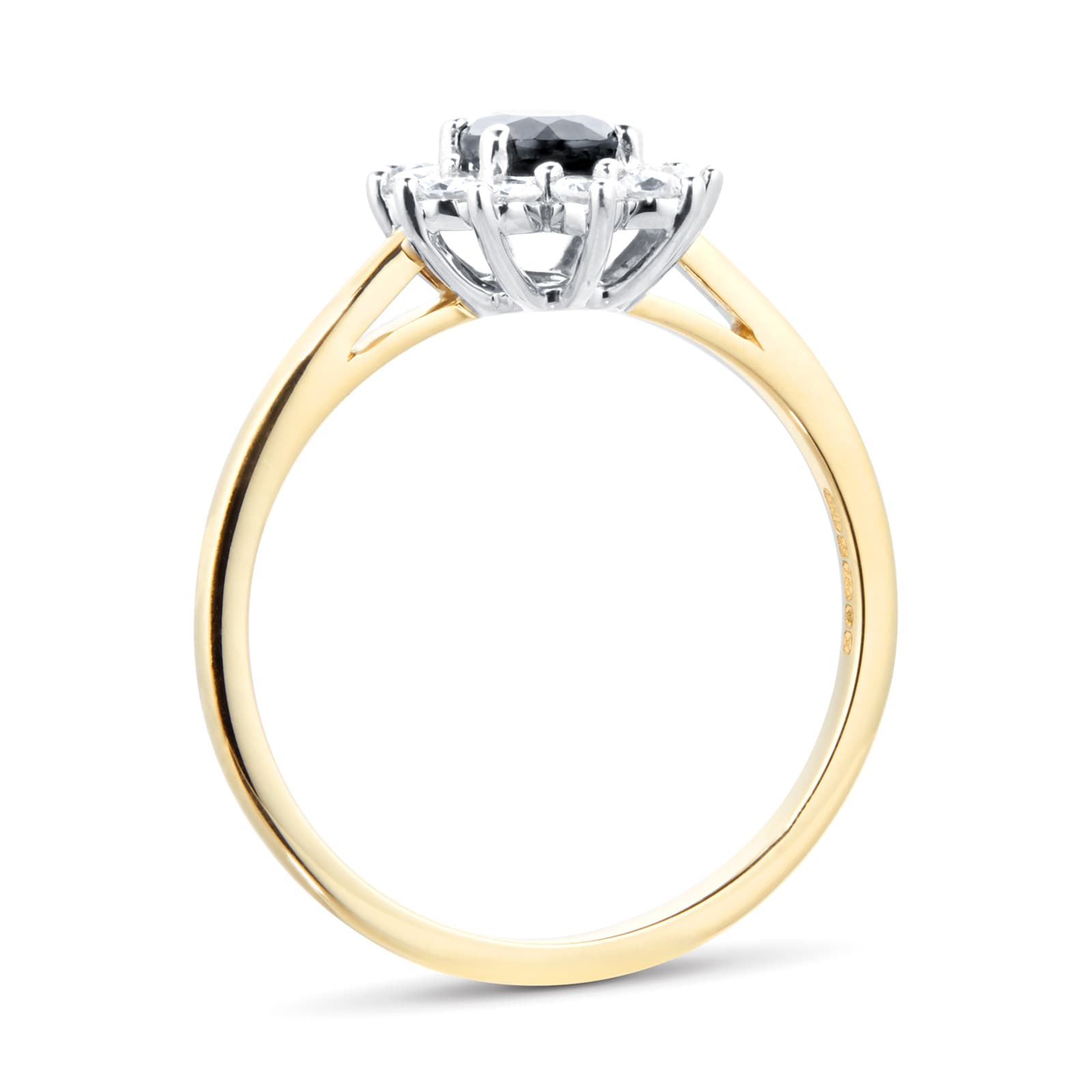 By Request 18ct Yellow and White Gold Sapphire And Diamond Cluster Ring - Ring Size N By Request 18ct Yellow and White Gold Sapphire And Diamond Cluster Ring - Ring Size N