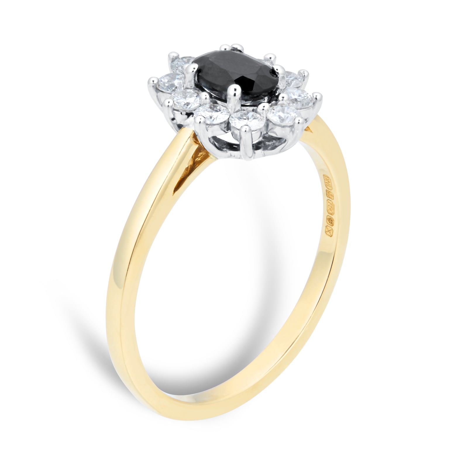 By Request 18ct Yellow and White Gold Sapphire And Diamond Cluster Ring - Ring Size N By Request 18ct Yellow and White Gold Sapphire And Diamond Cluster Ring - Ring Size N