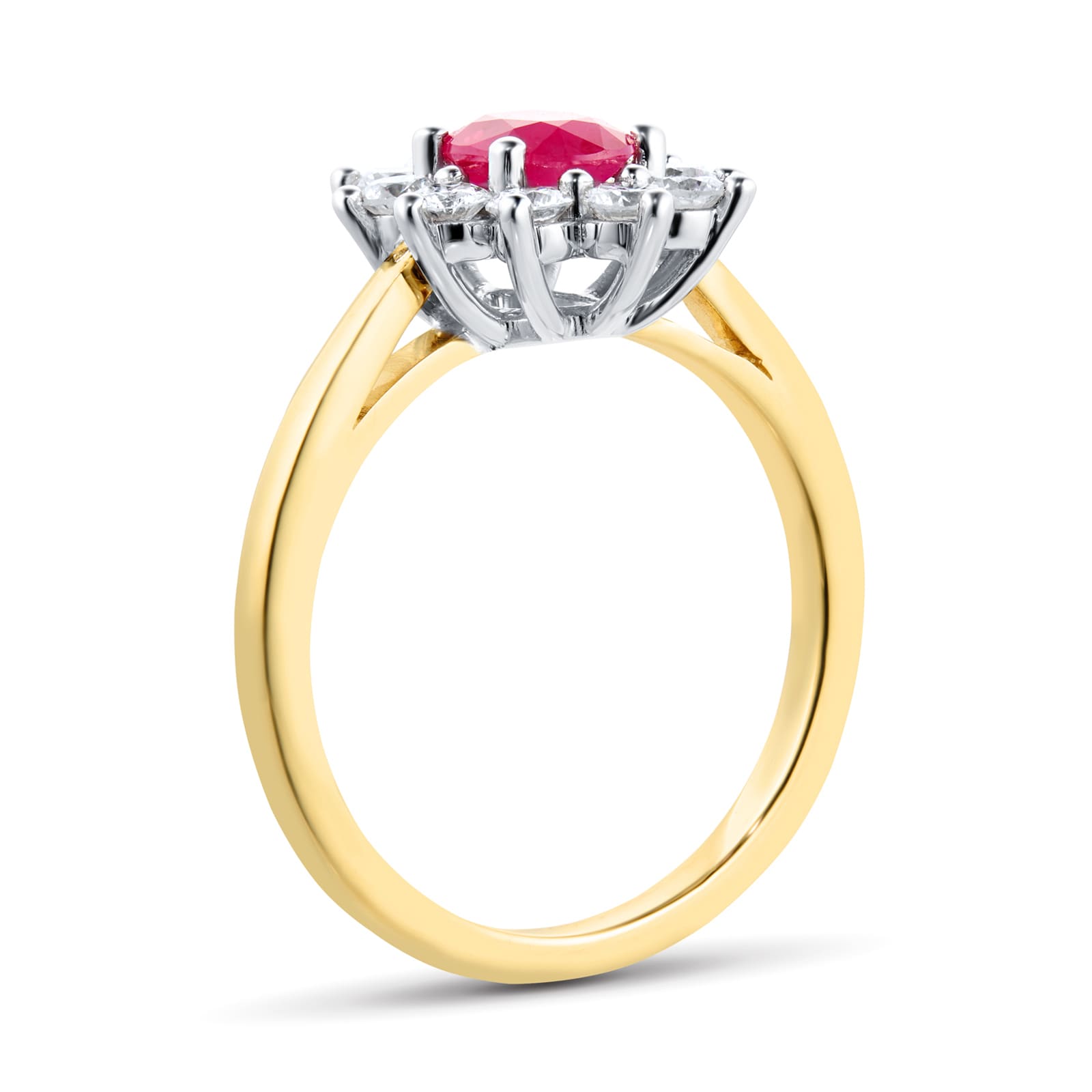 By Request 18ct Yellow and White Gold Ruby And Diamond Cluster Ring - Ring Size M By Request 18ct Yellow and White Gold Ruby And Diamond Cluster Ring - Ring Size M
