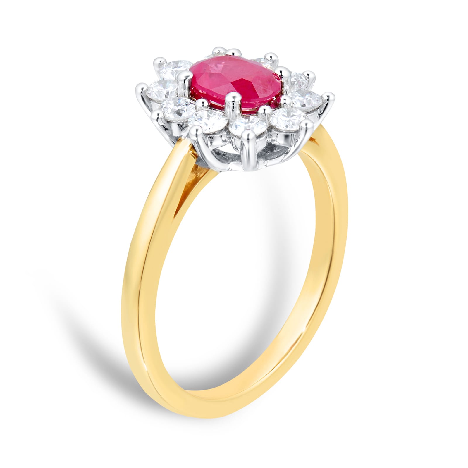 By Request 18ct Yellow and White Gold Ruby And Diamond Cluster Ring - Ring Size M By Request 18ct Yellow and White Gold Ruby And Diamond Cluster Ring - Ring Size M