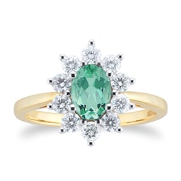 37893050 - 18ct Yellow and White Gold Emerald And Diamond Cluster Ring