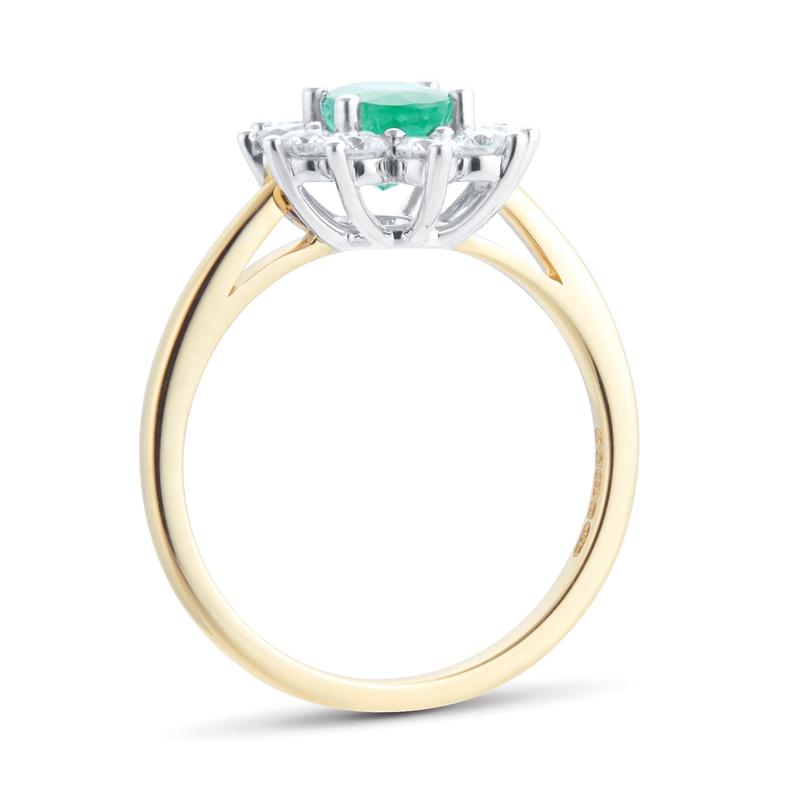 By Request 18ct Yellow and White Gold Emerald And Diamond Cluster Ring - Ring Size B.5 By Request 18ct Yellow and White Gold Emerald And Diamond Cluster Ring - Ring Size B.5