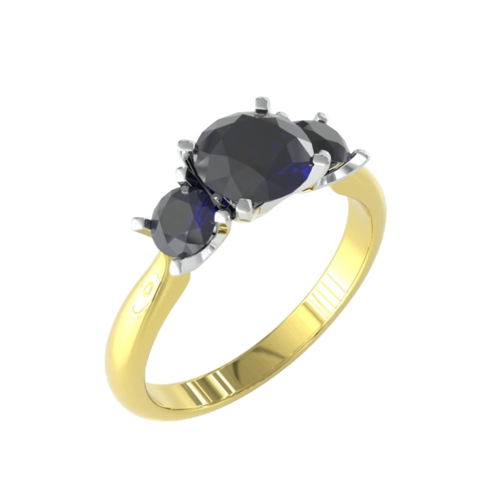 9ct Yellow and White Gold 3 Stone Sapphire Ring. - Ring Size T.5