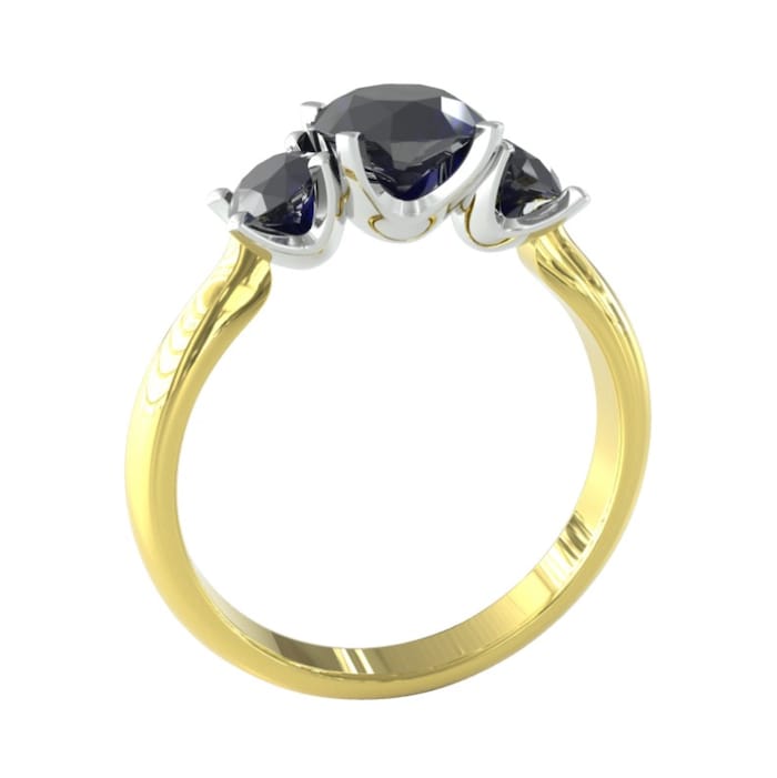 By Request 9ct Yellow and White Gold 3 Stone Sapphire Ring. - Ring Size E.5