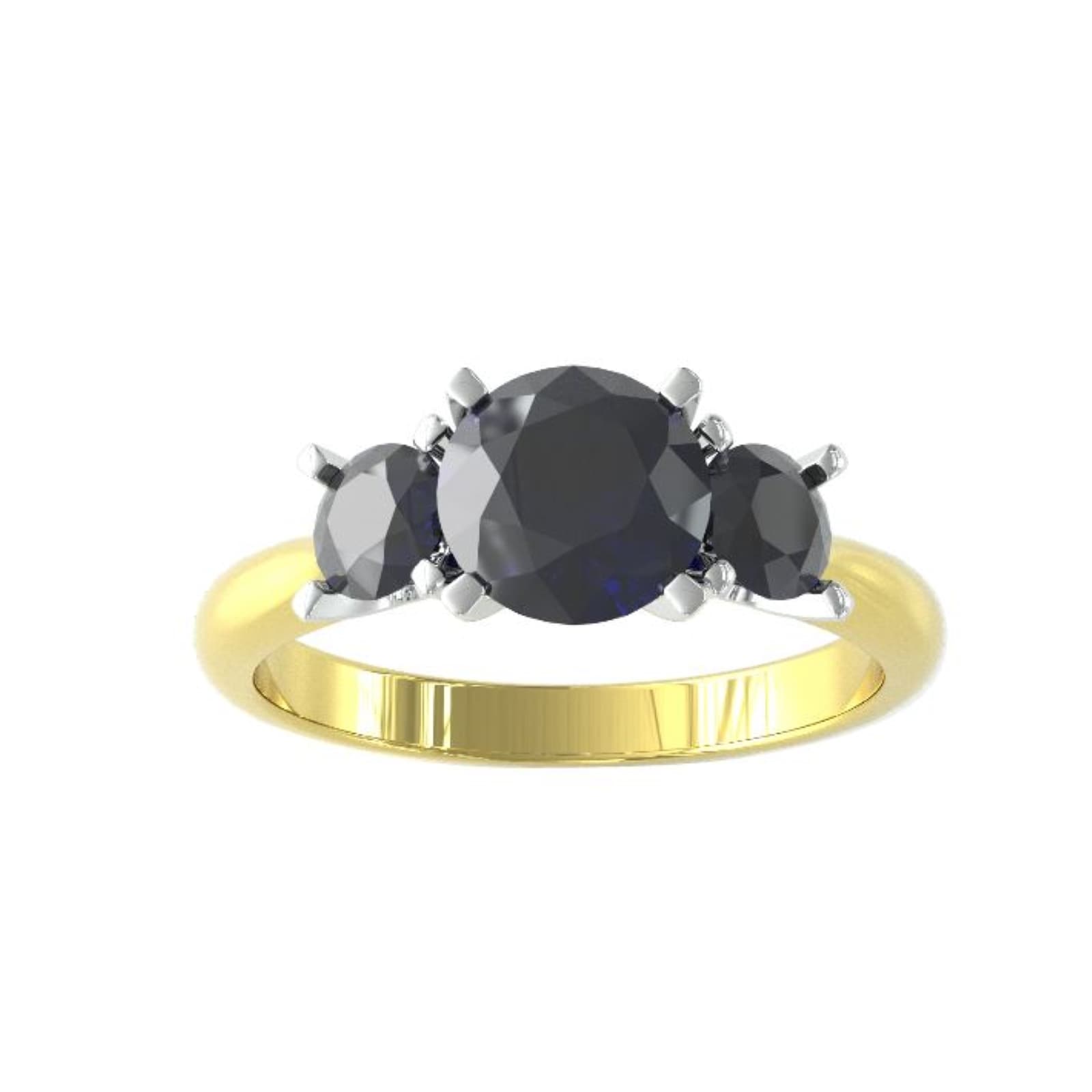 By Request 9ct Yellow and White Gold 3 Stone Sapphire Ring. - Ring Size E.5