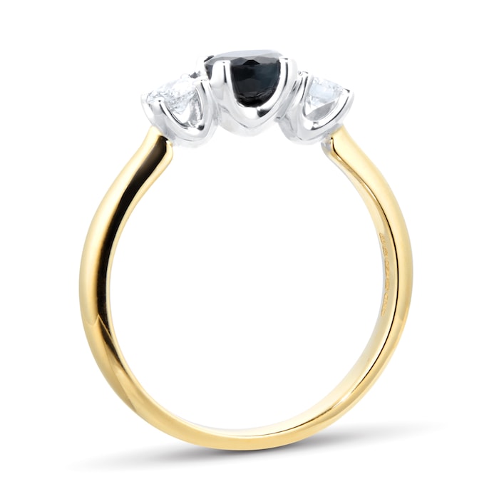 By Request 18ct Yellow and White Gold 3 Stone Sapphire and Diamond Ring - Ring Size M.5