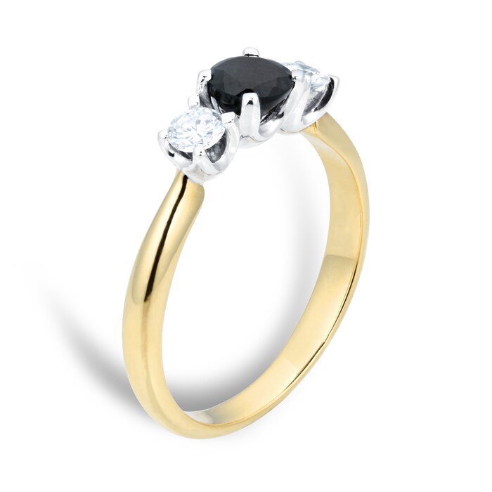 By Request 18ct Yellow and White Gold 3 Stone Sapphire and Diamond Ring - Ring Size U