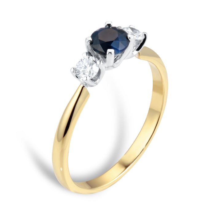 By Request 18ct Yellow and White Gold 3 Stone Sapphire and Diamond Ring - Ring Size Y