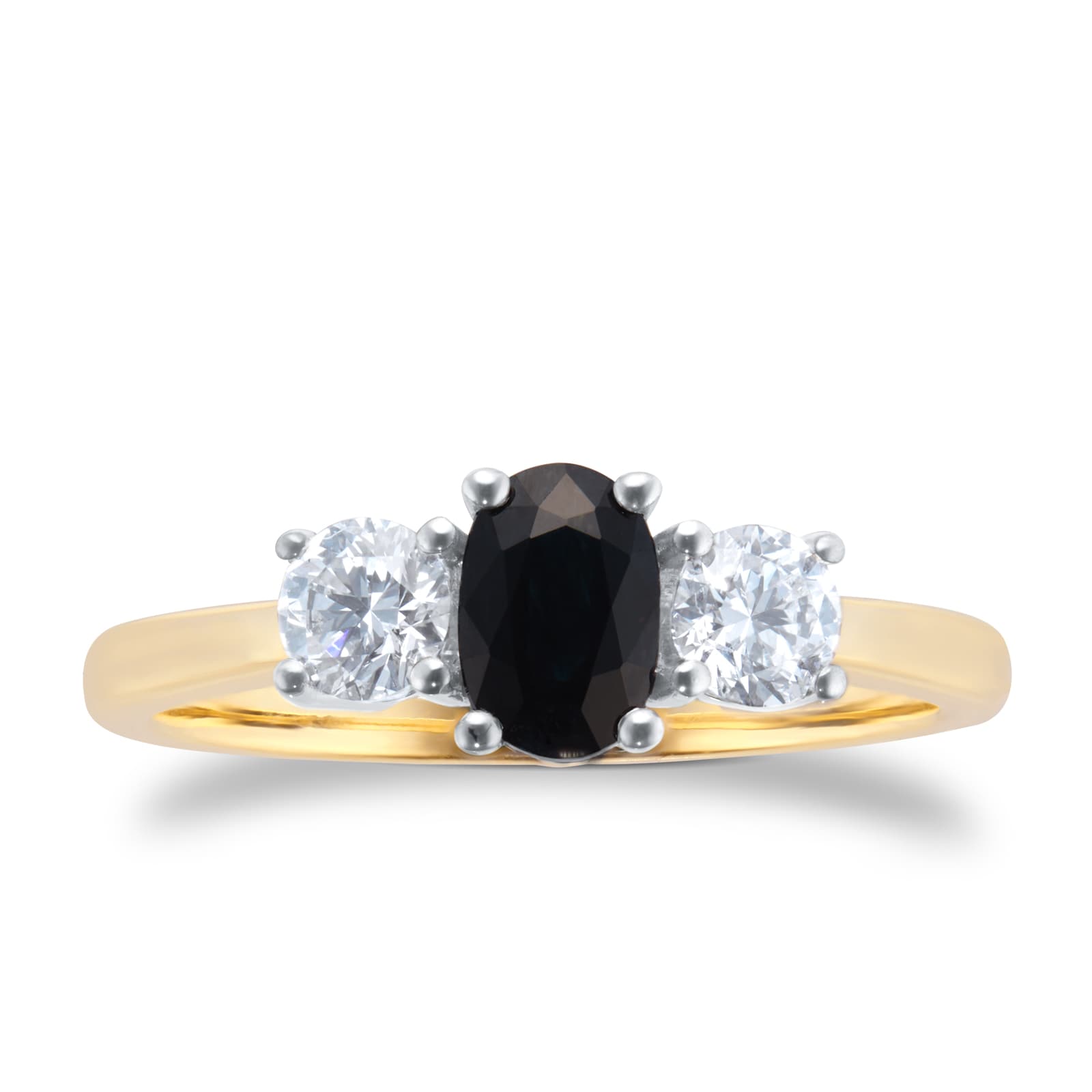 9ct Yellow and White Gold 3 Stone Sapphire & Diamond Ring - Ring Size U