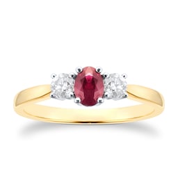 37893054 - 9ct Yellow and White Gold 3 Stone Ruby & Diamond Ring