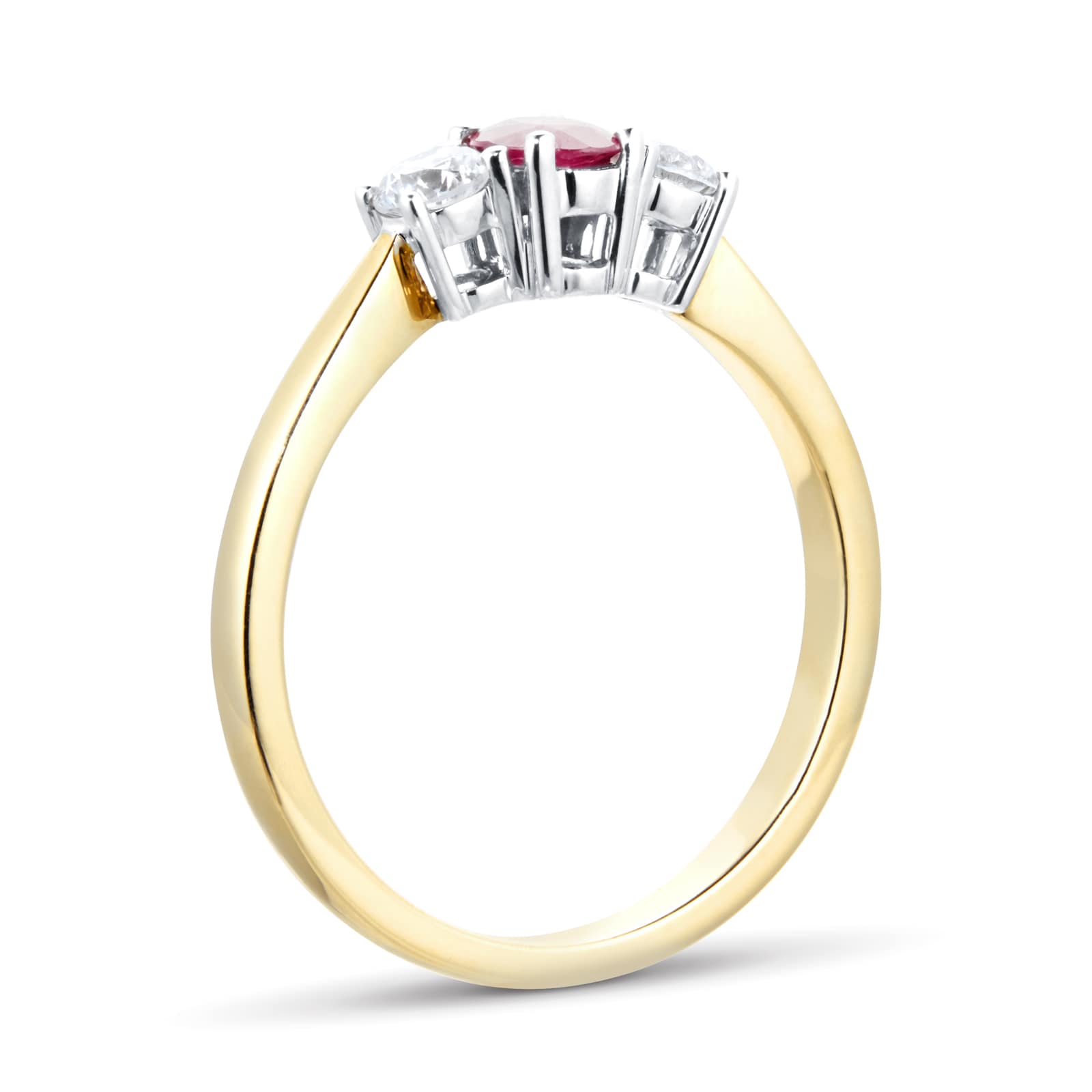 By Request 9ct Yellow and White Gold 3 Stone Ruby & Diamond Ring - Ring Size L.5 By Request 9ct Yellow and White Gold 3 Stone Ruby & Diamond Ring - Ring Size L.5