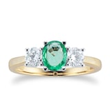 By Request 9ct Yellow and White Gold 3 Stone Emerald & Diamond Ring - Ring Size V
