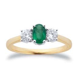 37893055 - 9ct Yellow and White Gold 3 Stone Emerald & Diamond Ring