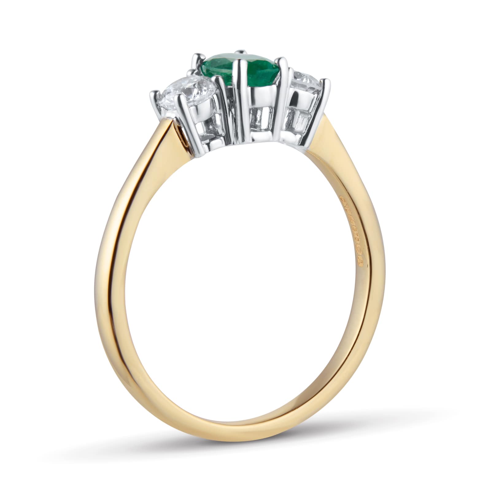 By Request 9ct Yellow and White Gold 3 Stone Emerald & Diamond Ring - Ring Size D.5