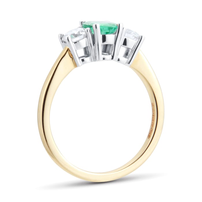 By Request 9ct Yellow and White Gold 3 Stone Emerald & Diamond Ring - Ring Size U