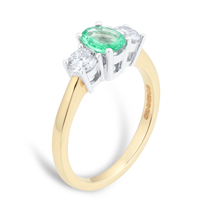 By Request 9ct Yellow and White Gold 3 Stone Emerald & Diamond Ring - Ring Size P