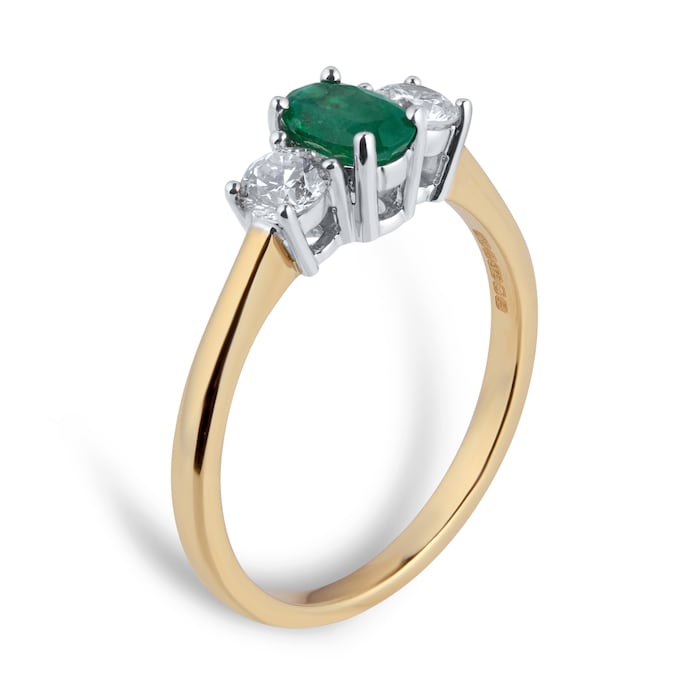 By Request 9ct Yellow and White Gold 3 Stone Emerald & Diamond Ring - Ring Size W.5