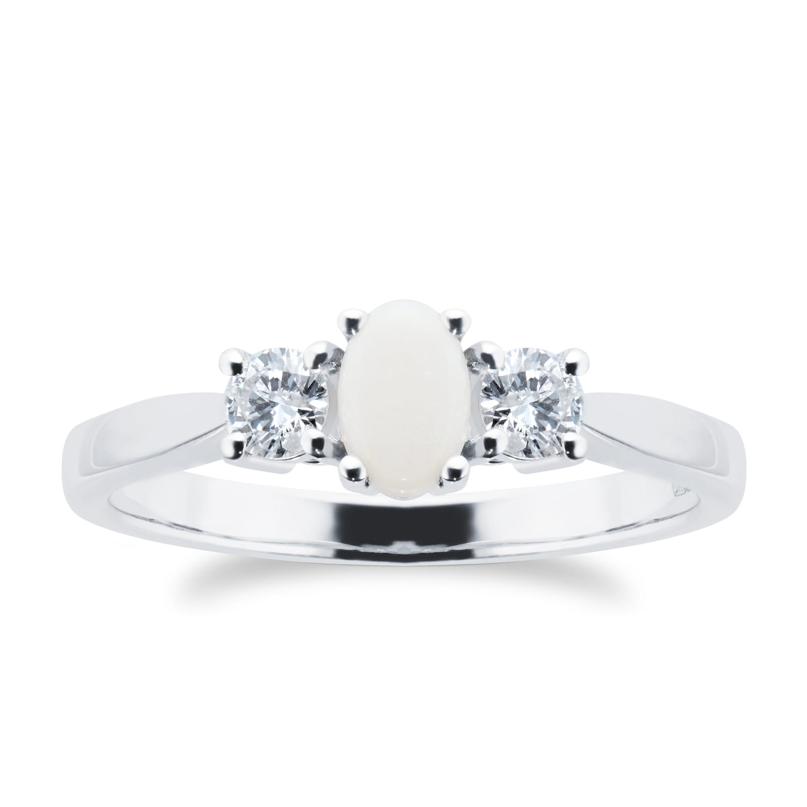 By Request 9ct White Gold 3 Stone Opal & Diamond Ring - Ring Size G By Request 9ct White Gold 3 Stone Opal & Diamond Ring - Ring Size G