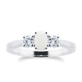By Request 9ct White Gold 3 Stone Opal & Diamond Ring