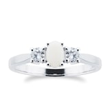 By Request 9ct White Gold 3 Stone Opal & Diamond Ring - Ring Size T.5