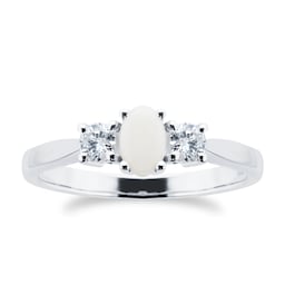 37893056 - 9ct White Gold 3 Stone Opal & Diamond Ring