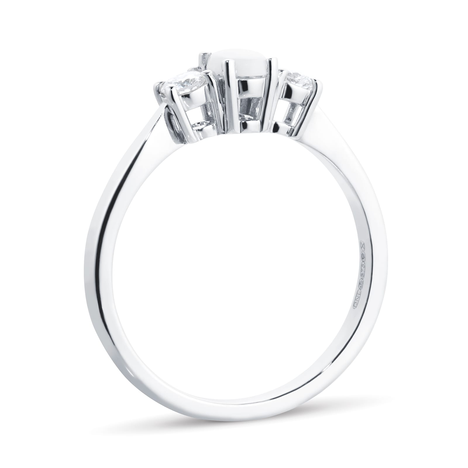By Request 9ct White Gold 3 Stone Opal & Diamond Ring - Ring Size G By Request 9ct White Gold 3 Stone Opal & Diamond Ring - Ring Size G