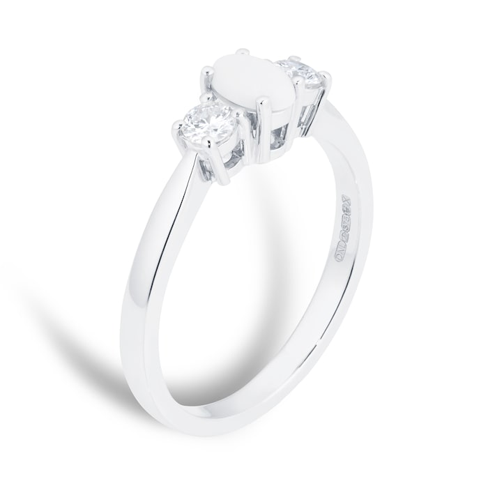 By Request 9ct White Gold 3 Stone Opal & Diamond Ring