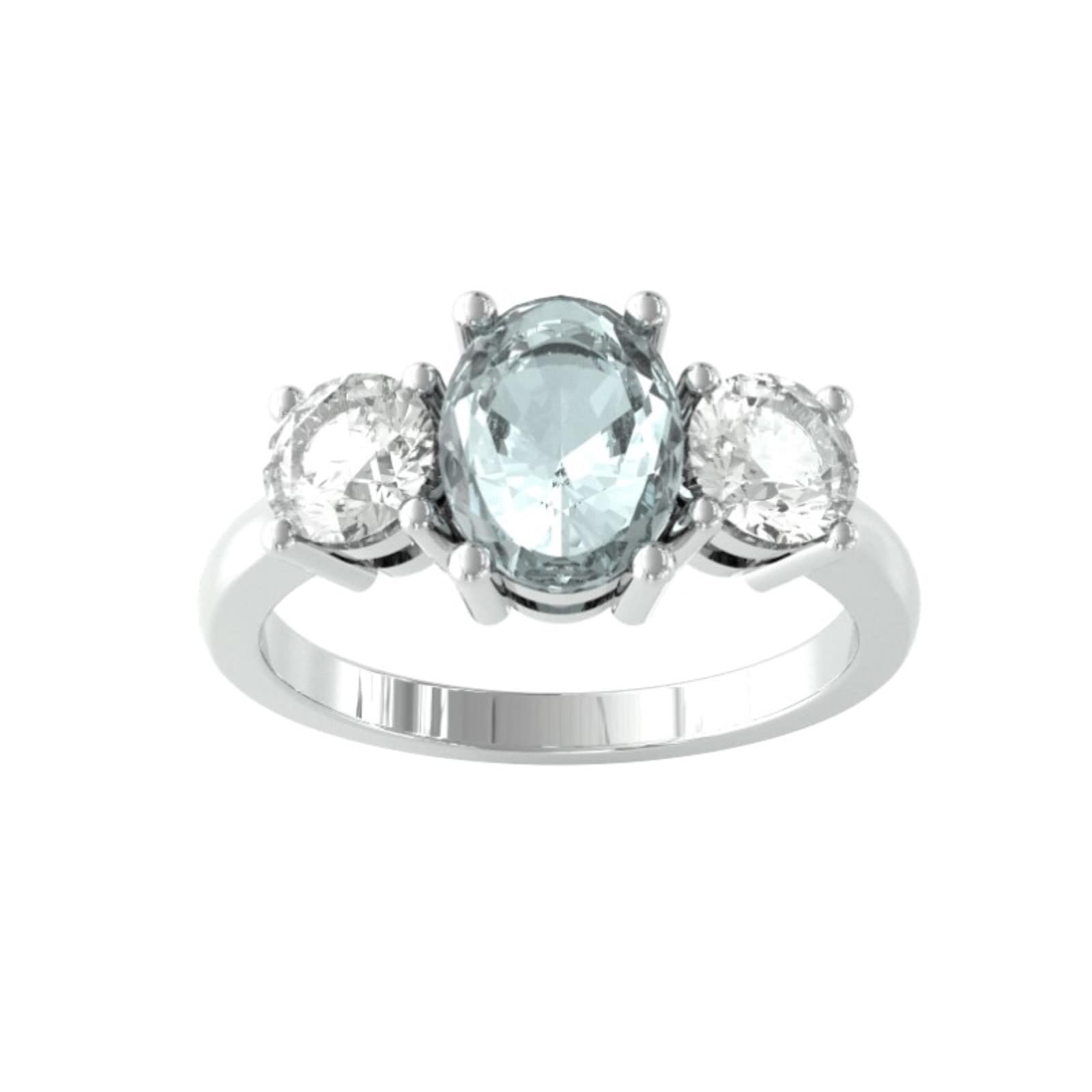 9ct White Gold 3 Stone Aquamarine & Diamond Ring - Ring Size I