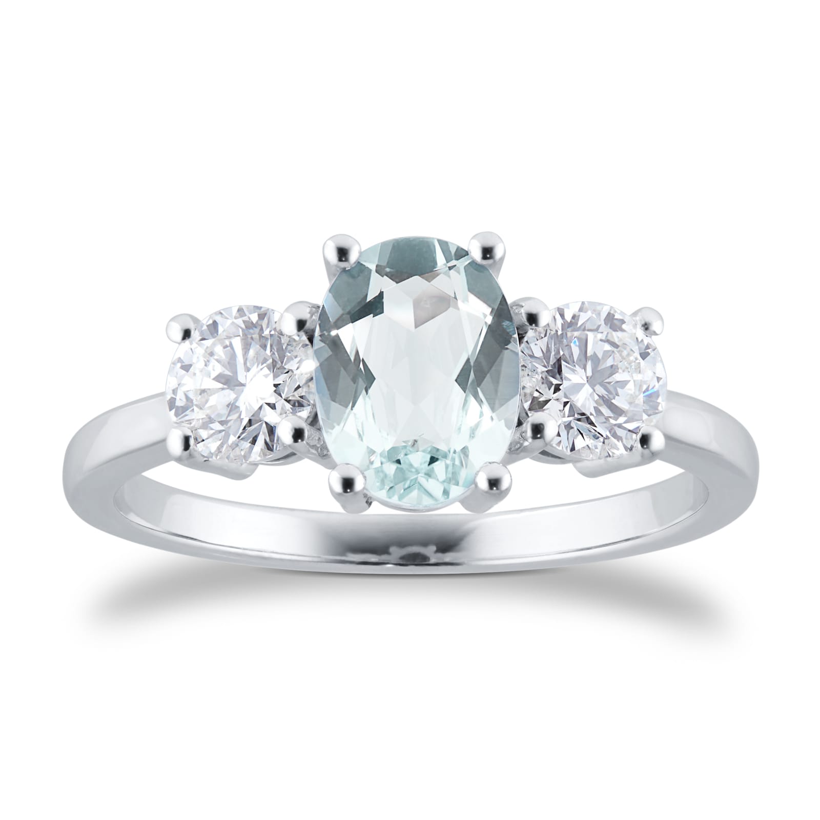 By Request 9ct White Gold 3 Stone Aquamarine & Diamond Ring