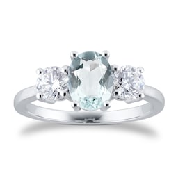 37893057 - 9ct White Gold 3 Stone Aquamarine & Diamond Ring