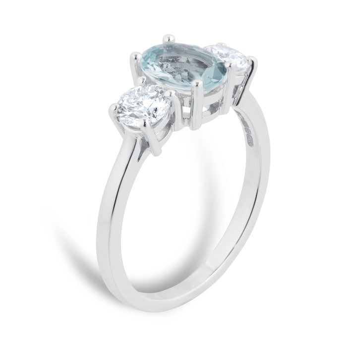 By Request 9ct White Gold 3 Stone Aquamarine & Diamond Ring