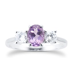 37893058 - 9ct White Gold 3 Stone Amethyst & Diamond Ring