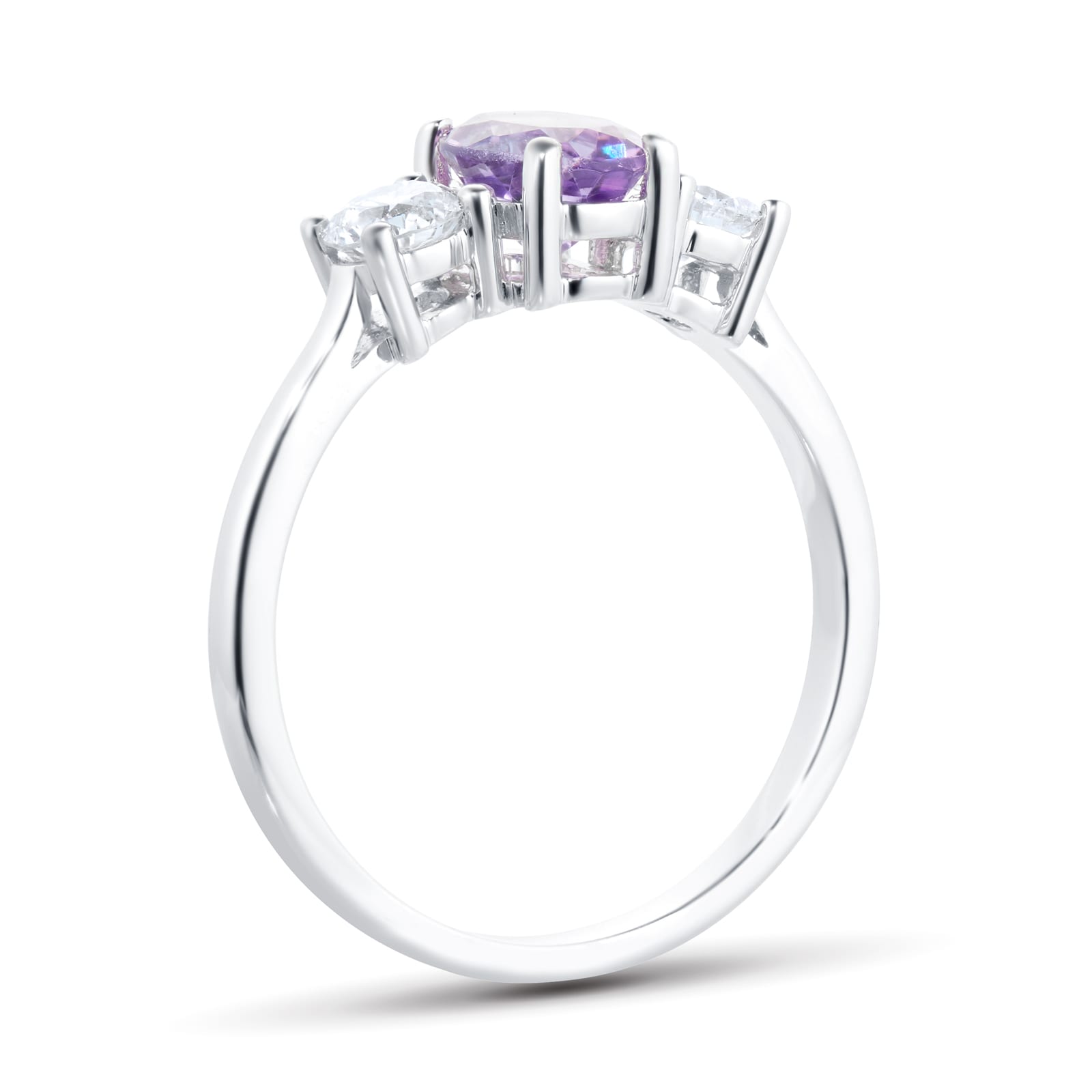 By Request 9ct White Gold 3 Stone Amethyst & Diamond Ring - Ring Size R.5 By Request 9ct White Gold 3 Stone Amethyst & Diamond Ring - Ring Size R.5
