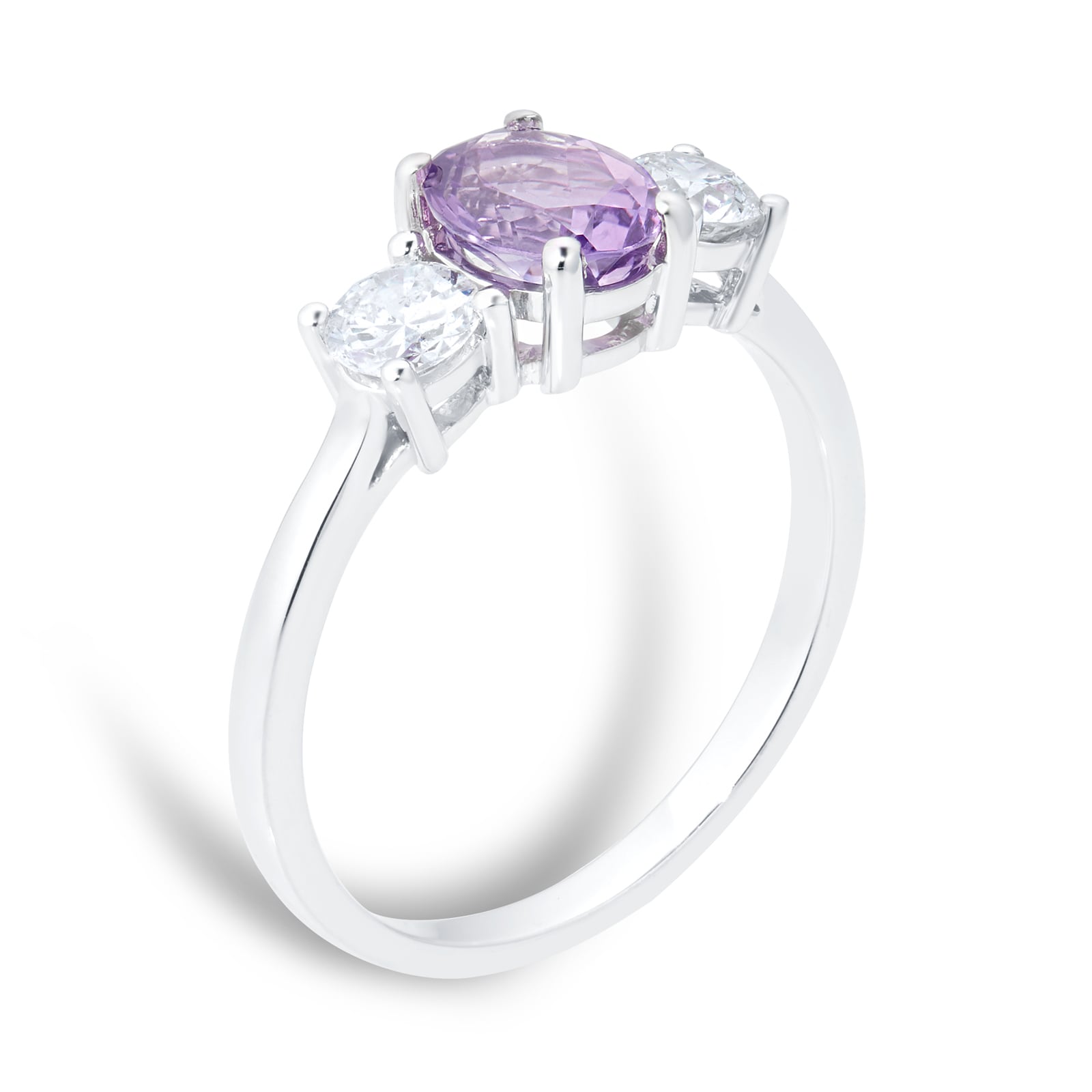 By Request 9ct White Gold 3 Stone Amethyst & Diamond Ring - Ring Size R.5 By Request 9ct White Gold 3 Stone Amethyst & Diamond Ring - Ring Size R.5