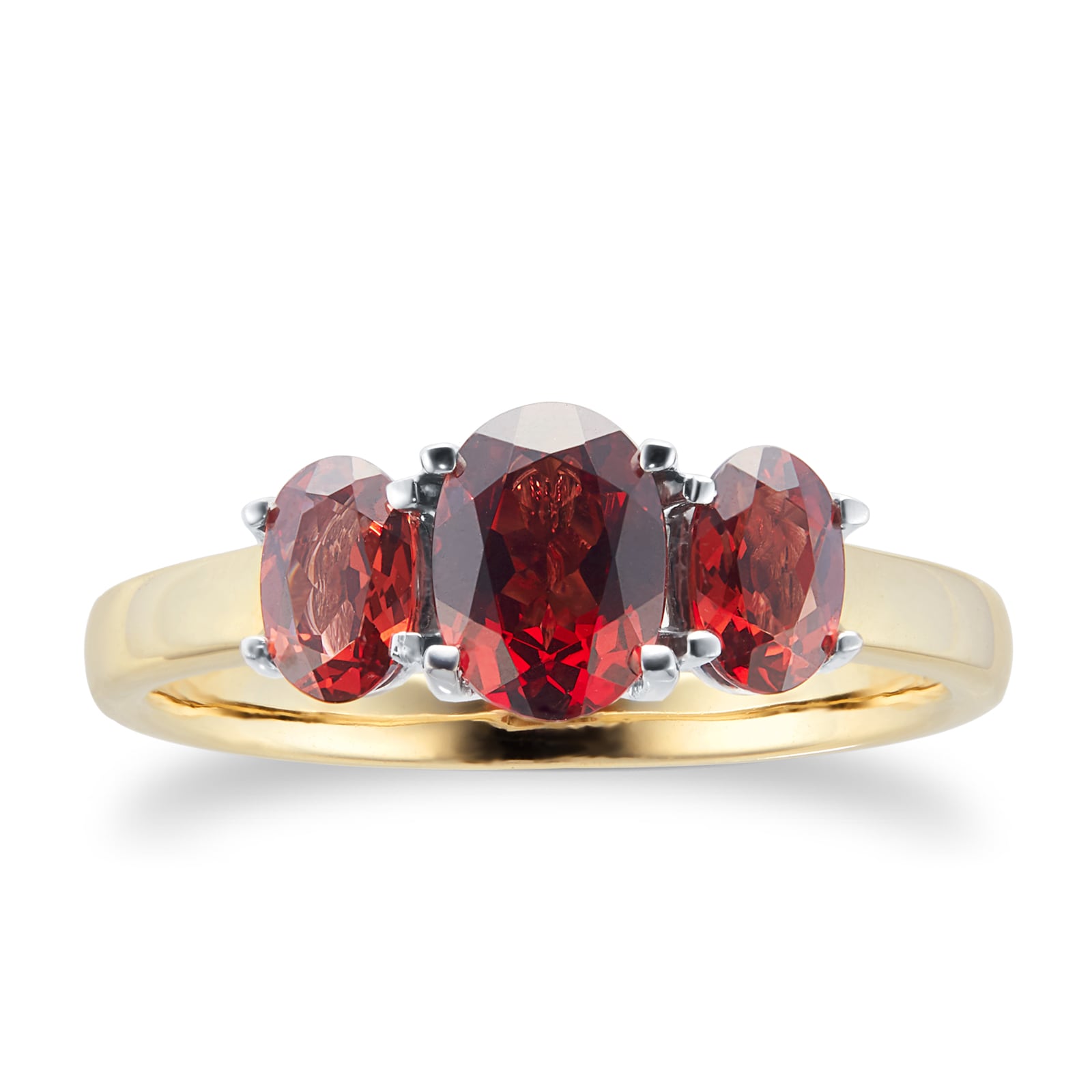 9ct Yellow and White Gold 3 Stone Garnet Ring - Ring Size F