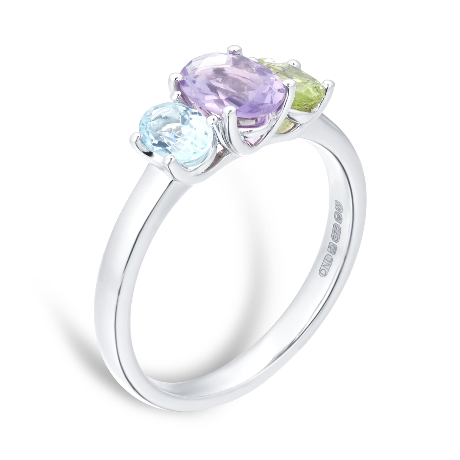 By Request 9ct White Gold 3 Stone Peridot - Ring Size I By Request 9ct White Gold 3 Stone Peridot - Ring Size I