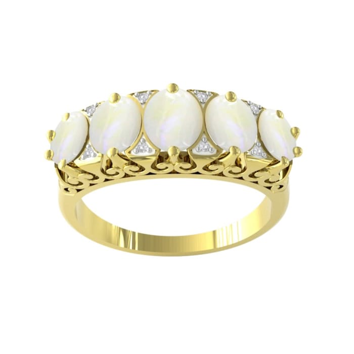 By Request 9ct Yellow Gold Victorian Style Opal & Diamond 5 Stone Ring - Ring Size A