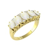 By Request 9ct Yellow Gold Victorian Style Opal & Diamond 5 Stone Ring - Ring Size A