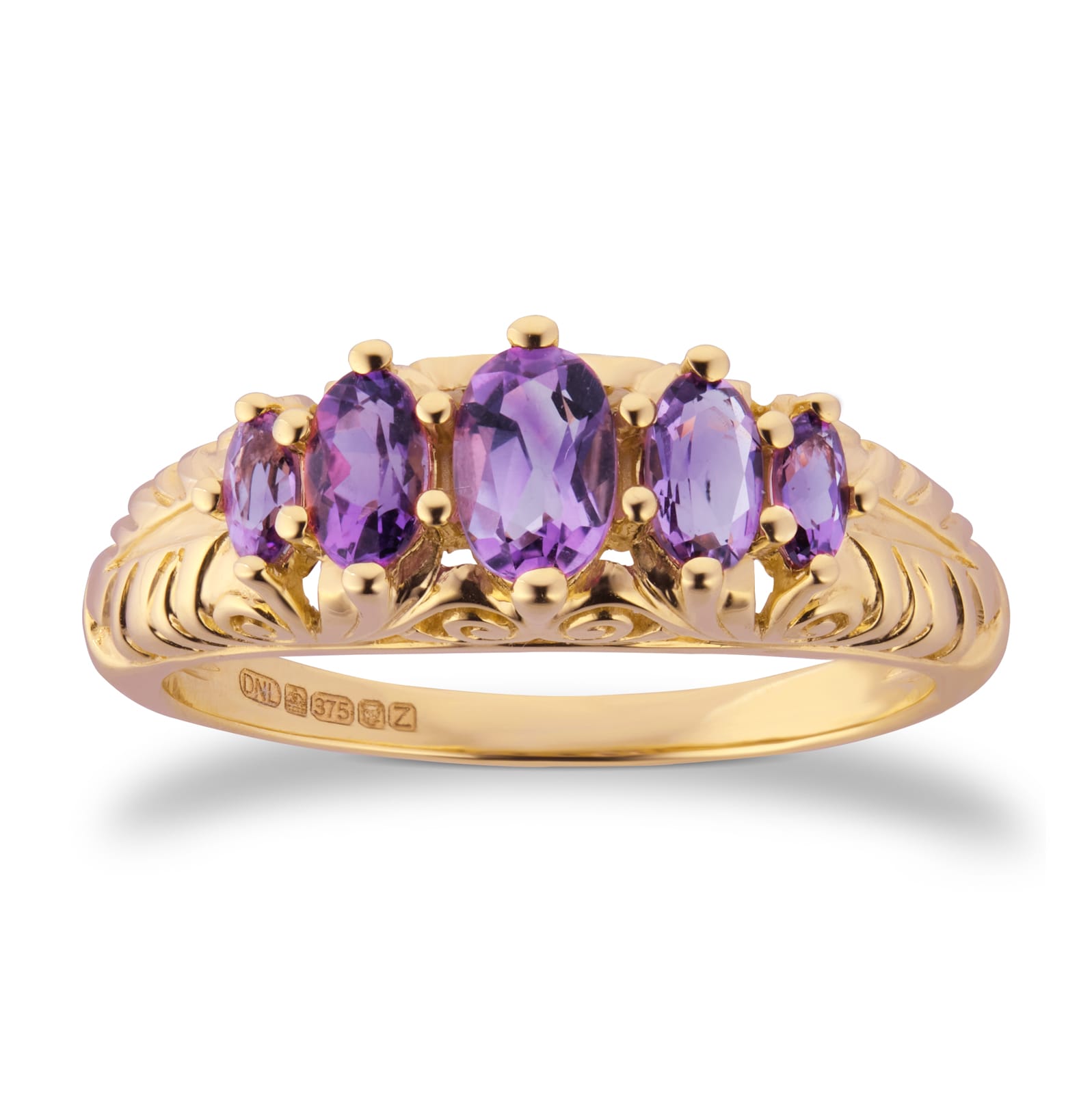 By Request 9ct Yellow Gold Victorian Style 5 Stone Amethyst Rings