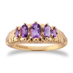 37893064 - 9ct Yellow Gold Victorian Style 5 Stone Amethyst Rings